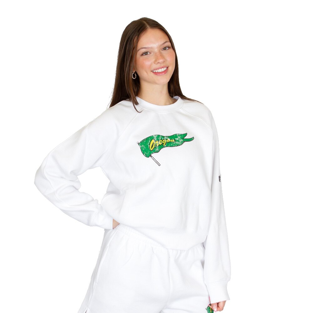Ducks Spirit, White, Pullover, Polyester Blend, Women, Raglan, Pennant Day Off, Sweatshirt, 981009